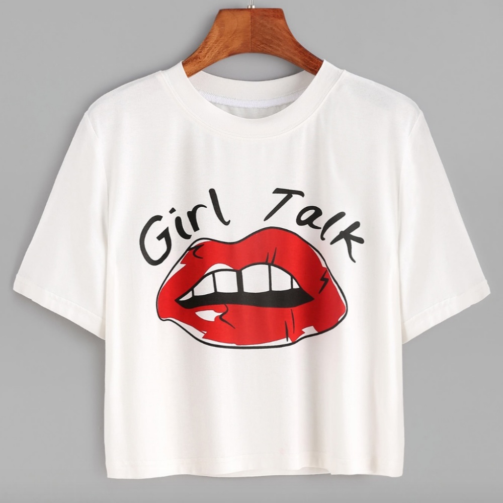 Women's Cropped Graphic White Tee Small New!